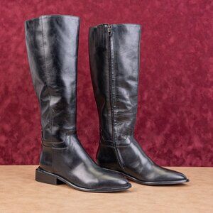 Dolce Vita Women Black Leather Zip Fashion Flat Riding Knee Boots sz 7.5
